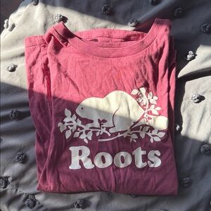 Roots Burgundy Tee with White Beaver Design